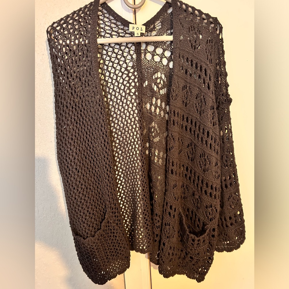 POL Charcoal open knit cardigan - Small